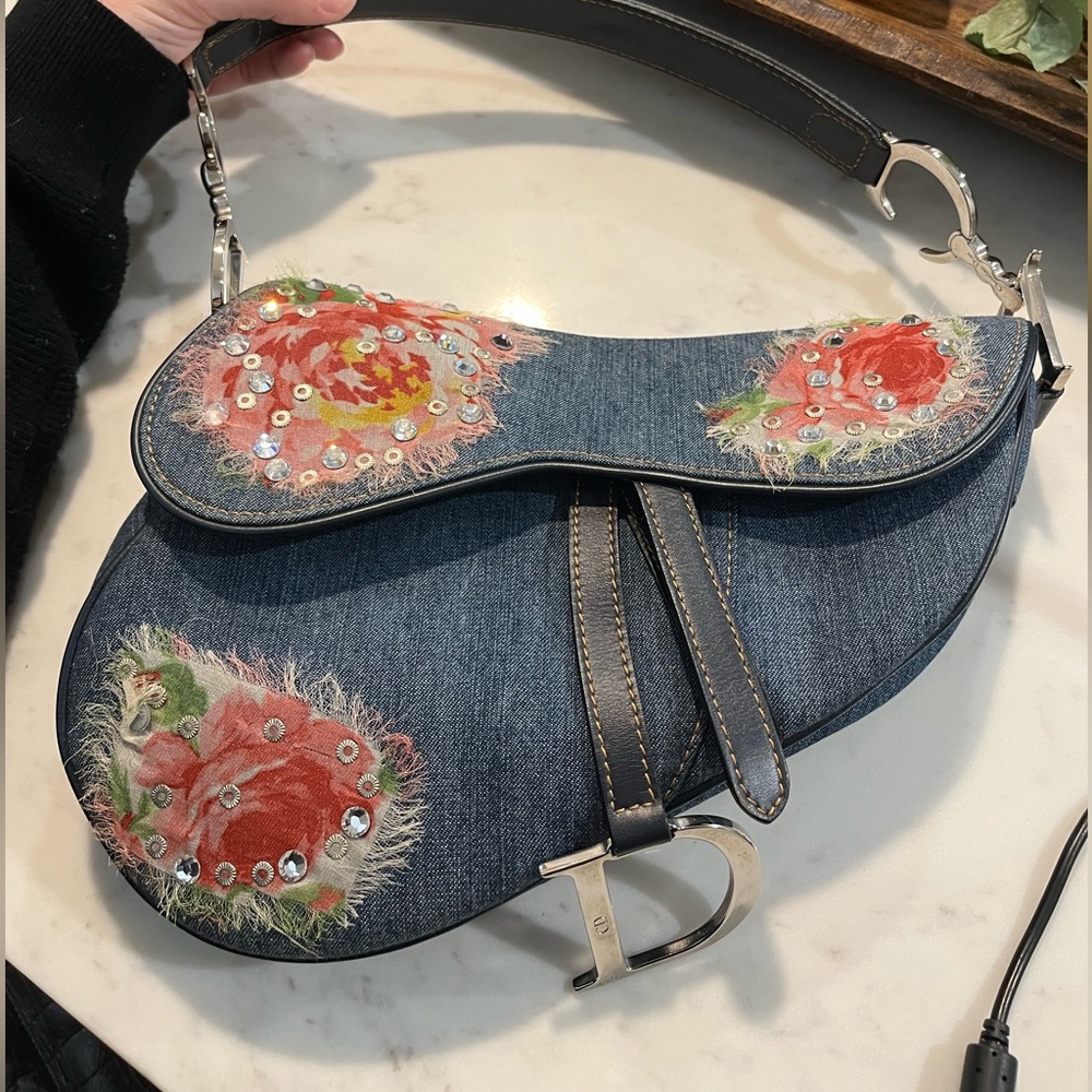 RARE Christian Dior Galliano Denim Embellished Saddle Bag - Picture 5 of 16